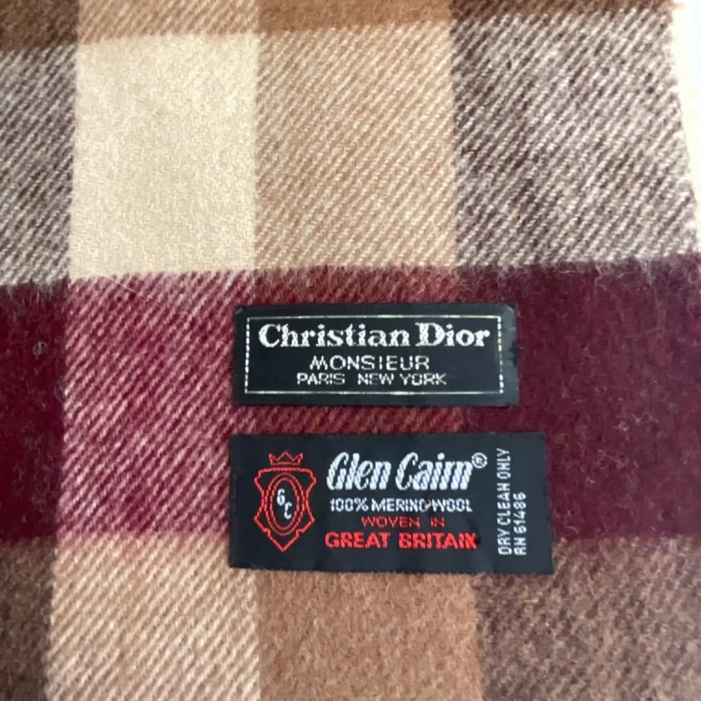 •Christian Dior Vintage Merino Wool Woven In Great Britain Plaid Scarf 50”/10” - Picture 4 of 7